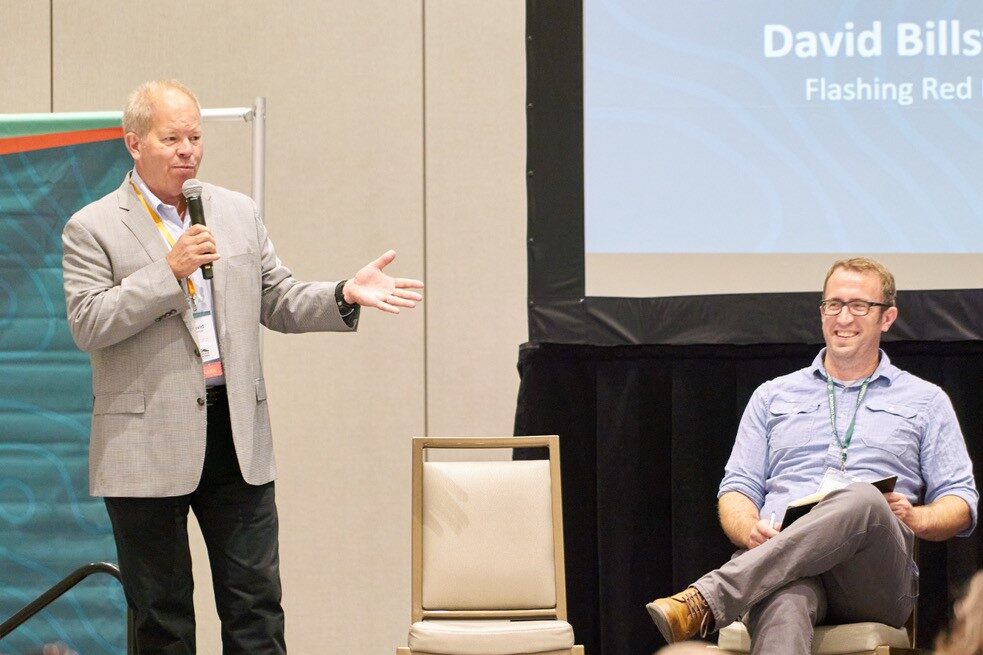 David Speaking David Billstrom speaking at the 2023 Outdoor Economy Conference, with Will McGuire laughing